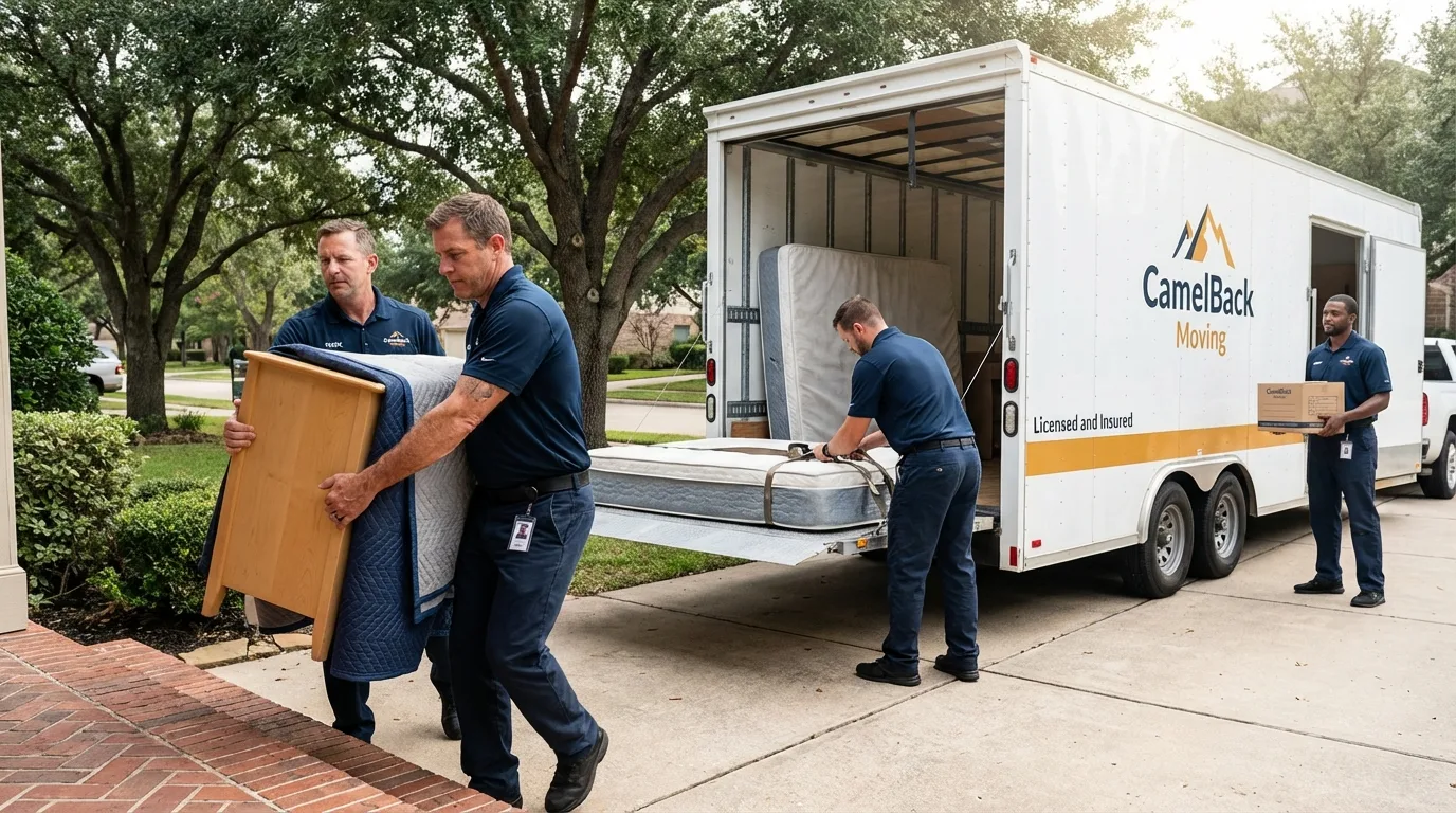 Crew loading residential truck for cross-state move from Red Cloud, NE